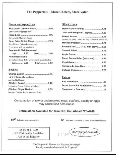 Peppermill Restaurant - Warren, PA menu_pic