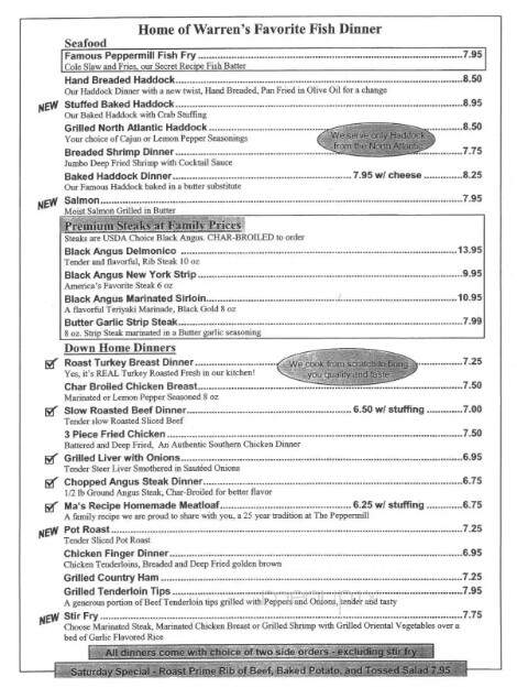 Peppermill Restaurant - Warren, PA menu_pic