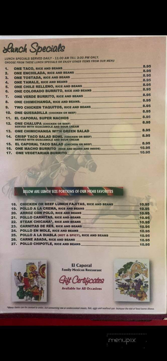 El Caporal Mexican Restaurant - North Bend, WA menu_pic