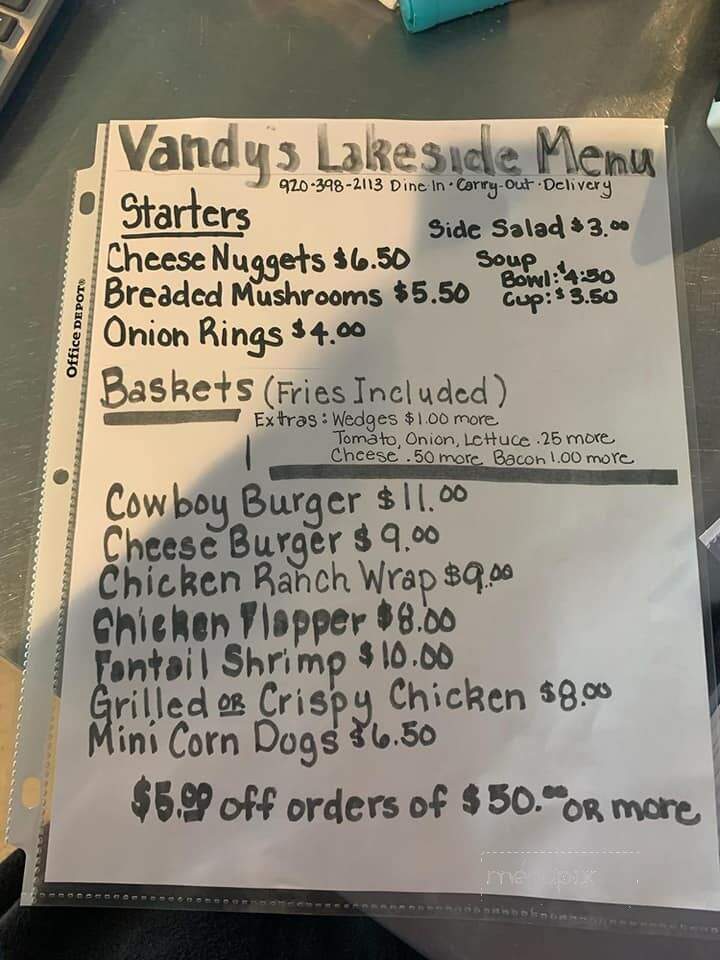 Vandy's Lakeside Pub - Markesan, WI menu_pic