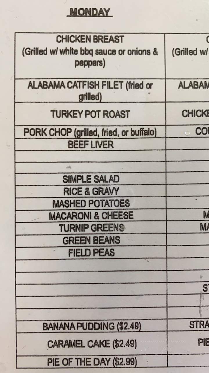 Southland Restaurant - Cottondale, AL menu_pic