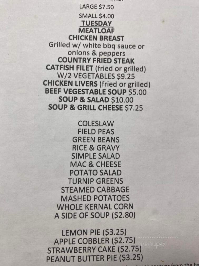 Southland Restaurant - Cottondale, AL menu_pic