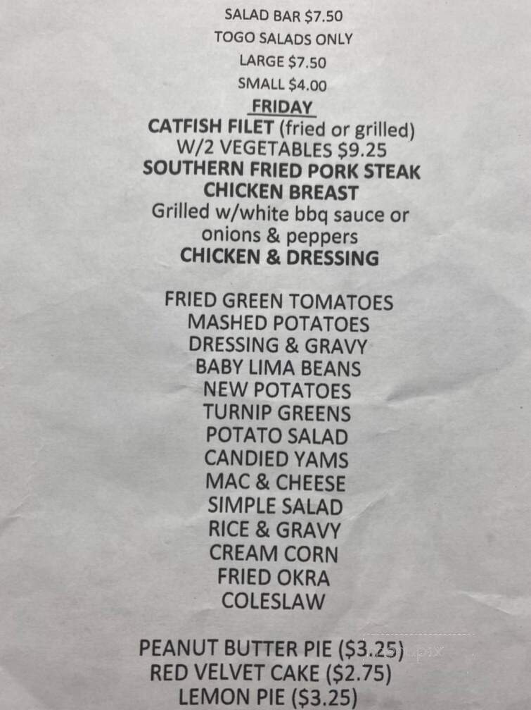 Southland Restaurant - Cottondale, AL menu_pic
