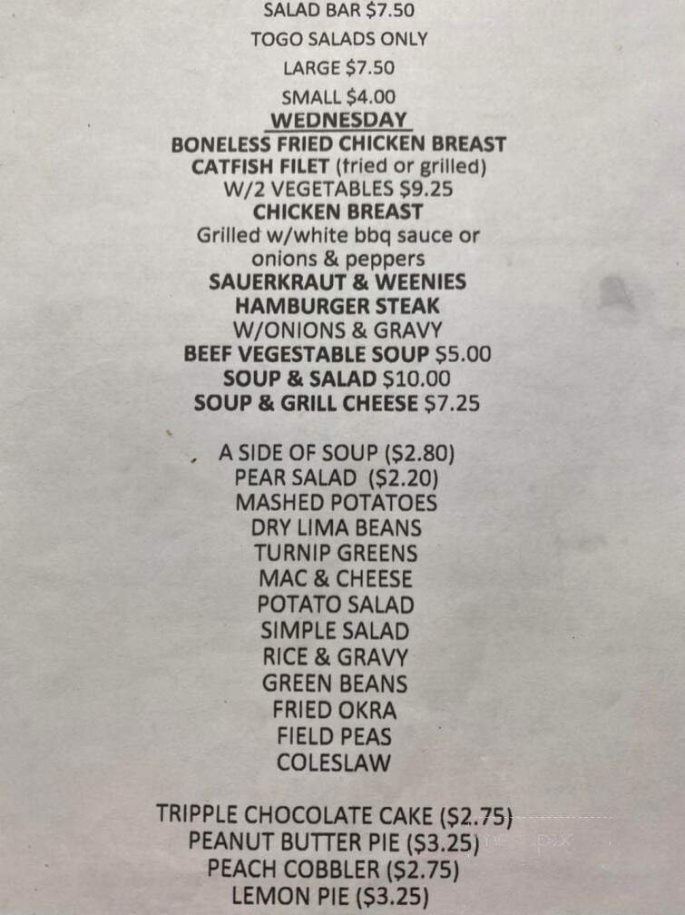 Southland Restaurant - Cottondale, AL menu_pic