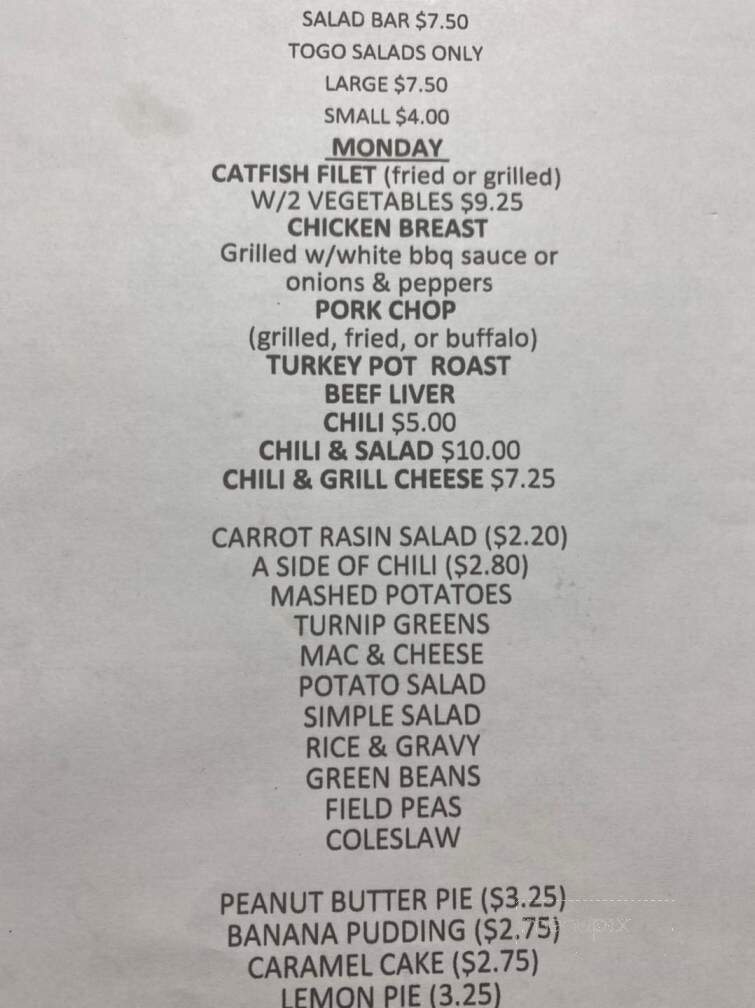 Southland Restaurant - Cottondale, AL menu_pic