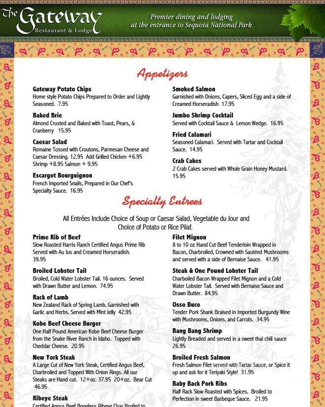 Gateway Restaurant & Lodge - Three Rivers, CA menu_pic