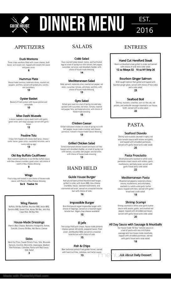 Guide House Grill - Knoxville, MD menu_pic