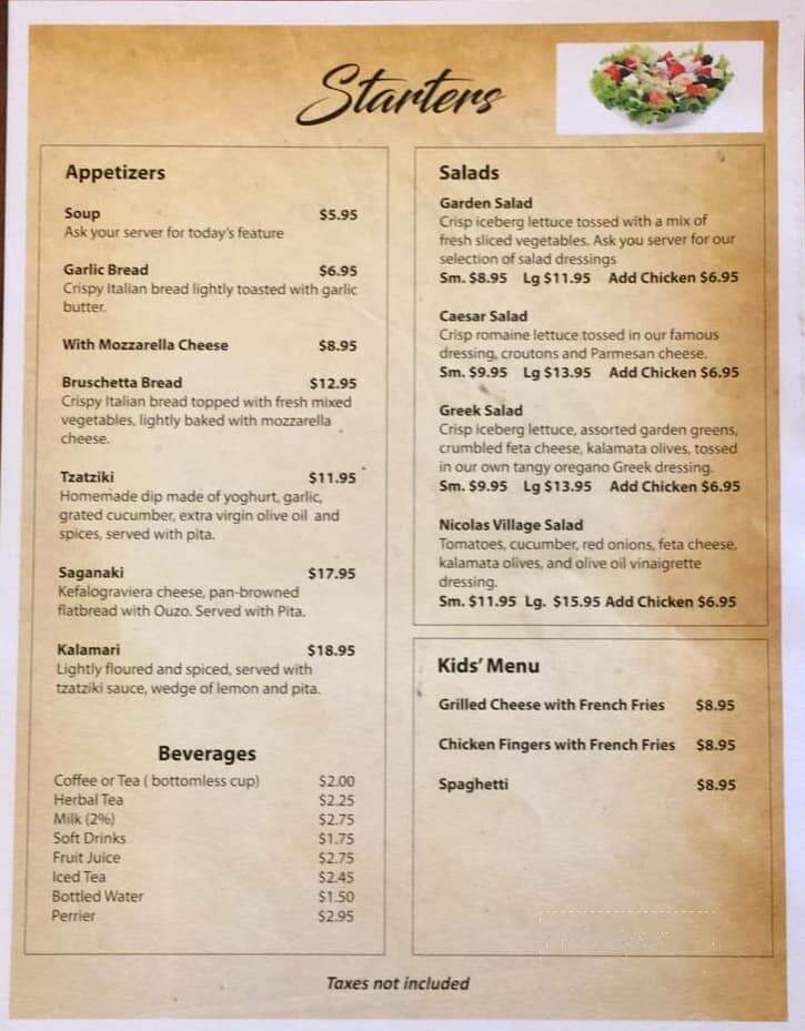 Nicolas Restaurant - Port Severn, ON menu_pic