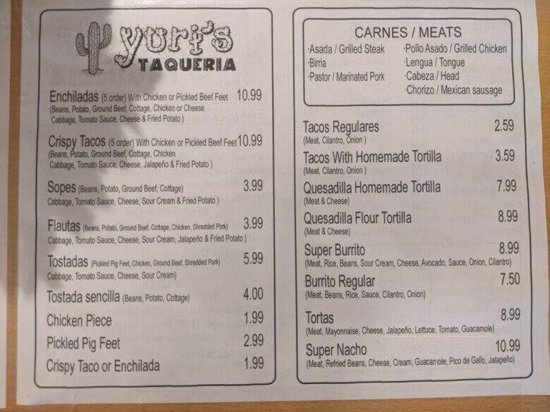 Yuri's Taqueria - San Leandro, CA menu_pic