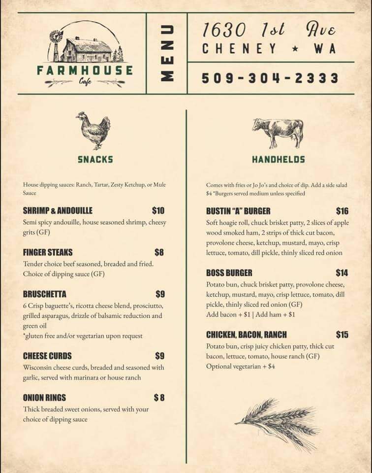 The Farmhouse Cafe - Cheney, WA menu_pic