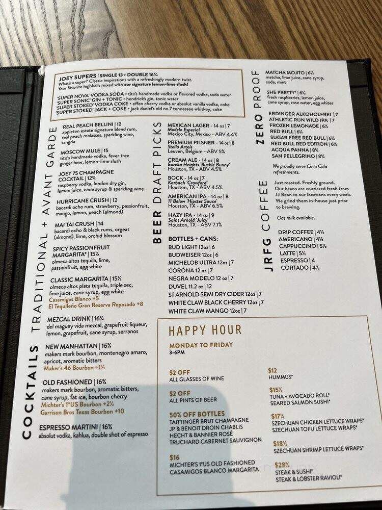 Joey Uptown - Houston, TX menu_pic