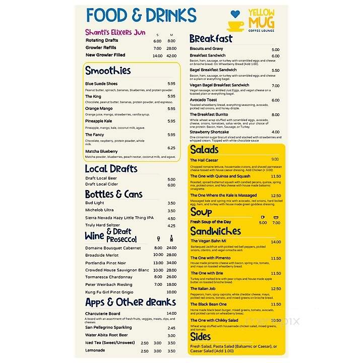 Yellow Mug Coffee Lounge - Weaverville, NC menu_pic