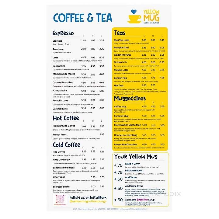 Yellow Mug Coffee Lounge - Weaverville, NC menu_pic