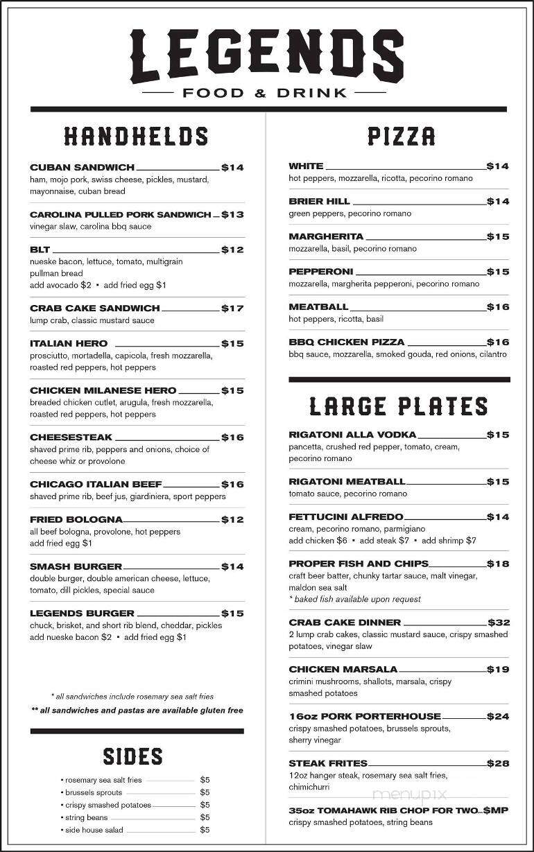 Legends Food & Drink - Youngstown, OH menu_pic