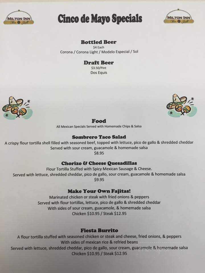 Milton Inn Bar & Grill - Oak Ridge, NJ menu_pic