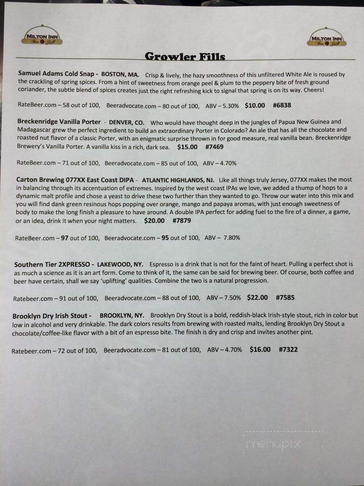 Milton Inn Bar & Grill - Oak Ridge, NJ menu_pic