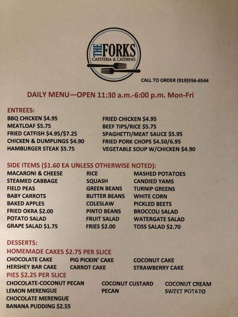 The Forks Cafeteria - Wake Forest, NC menu_pic