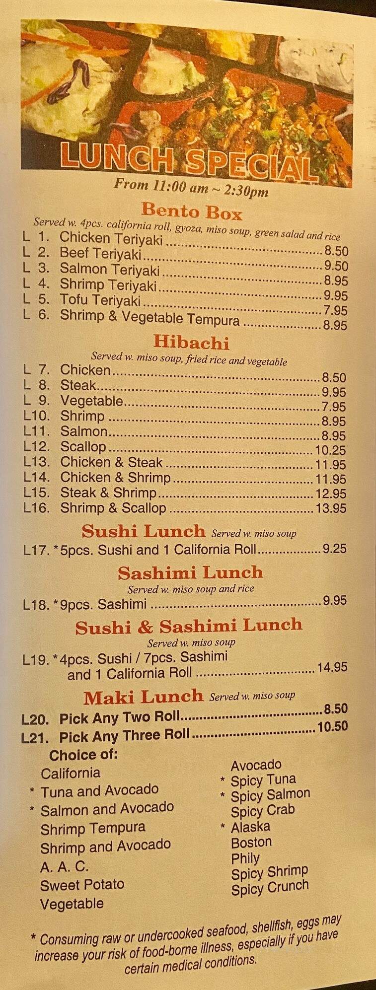 Mizuki Fusion - Faribault, MN menu_pic