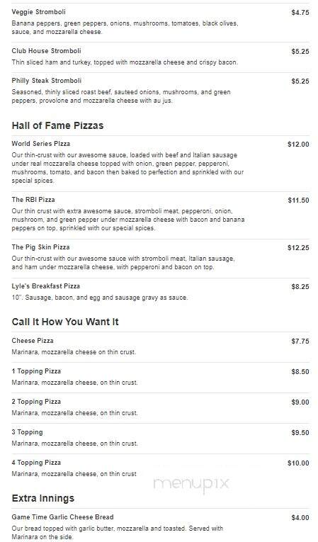 Lyle's Sportszone Pizza & Pub - Evansville, IN menu_pic