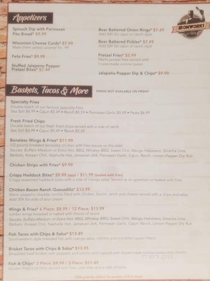 Ironworks - Marinette, WI menu_pic