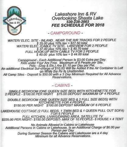 Lakeshore Inn and RV - Lakehead, CA menu_pic