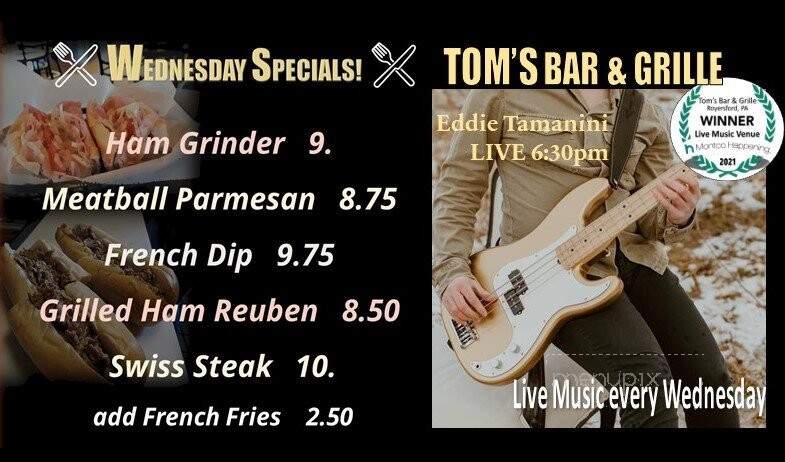Tom's Bar & Grill - Royersford, PA menu_pic