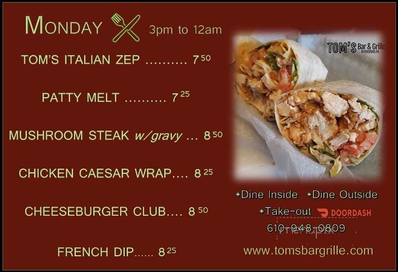 Tom's Bar & Grill - Royersford, PA menu_pic