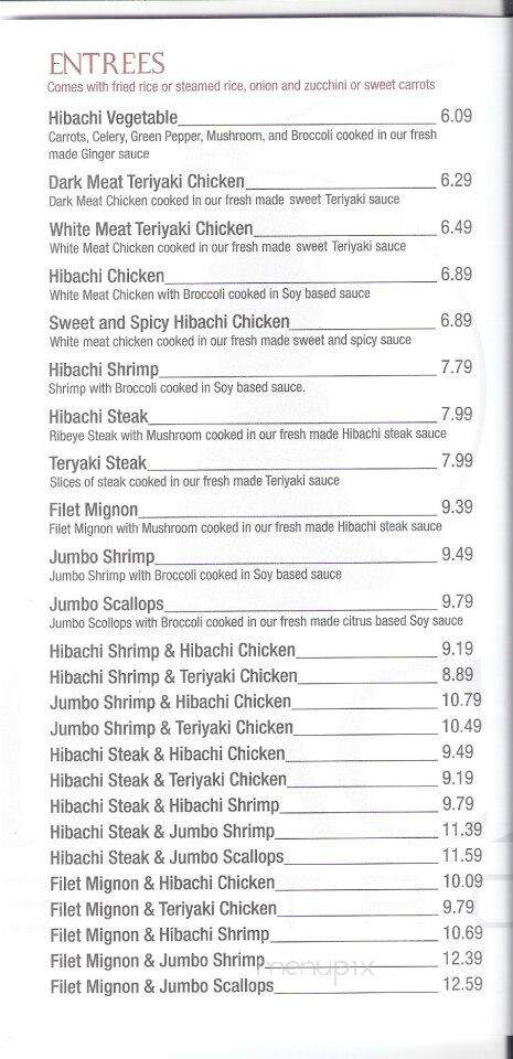 Hibachi Bistro @ Monkey Junction - Wilmington, NC menu_pic