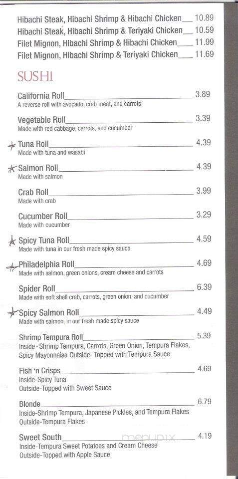Hibachi Bistro @ Monkey Junction - Wilmington, NC menu_pic