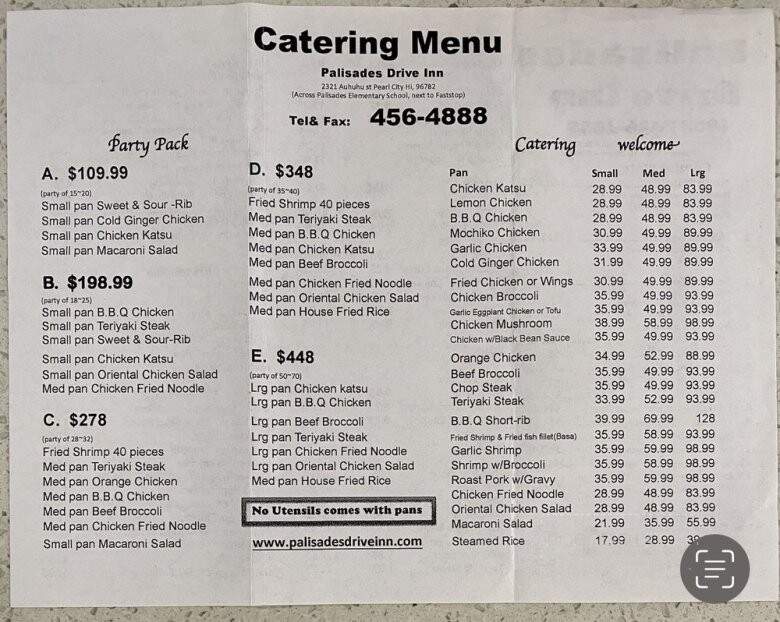 Palisades Drive Inn - Pearl City, HI menu_pic