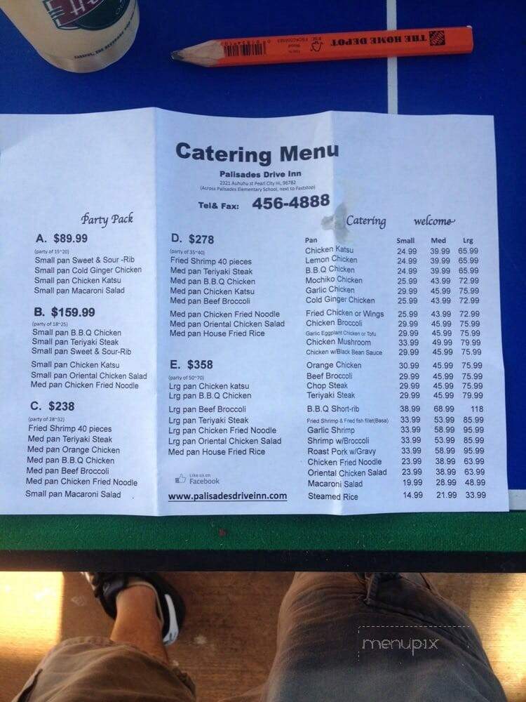 Palisades Drive Inn - Pearl City, HI menu_pic
