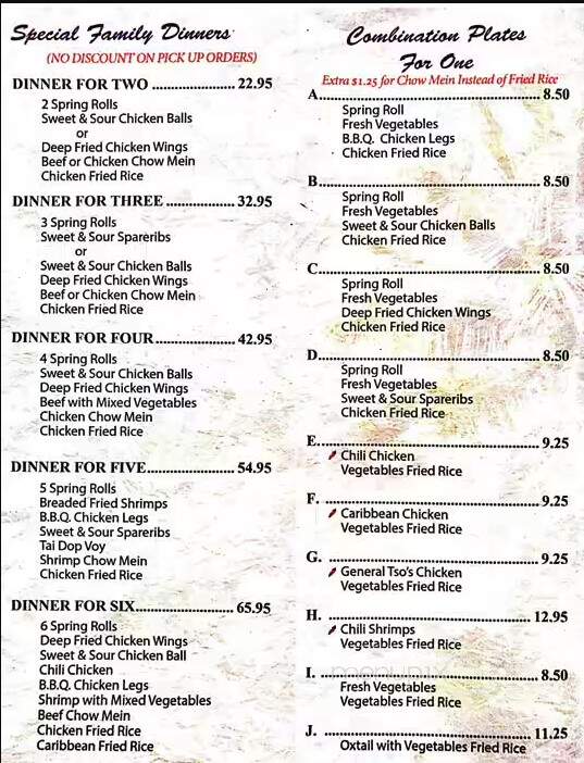Friendship Restaurant - Toronto, ON menu_pic