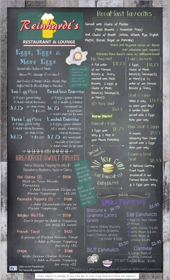 Reinhardt's Restaurant & Lnge - Millstadt, IL menu_pic