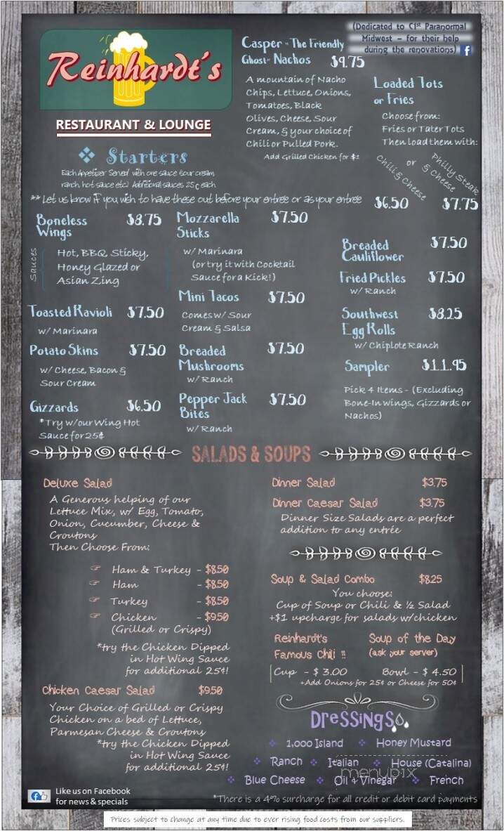 Reinhardt's Restaurant & Lnge - Millstadt, IL menu_pic
