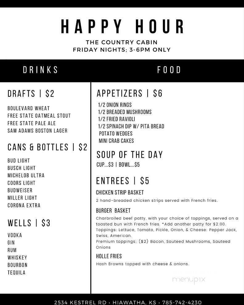 Country Cabin - Hiawatha, KS menu_pic
