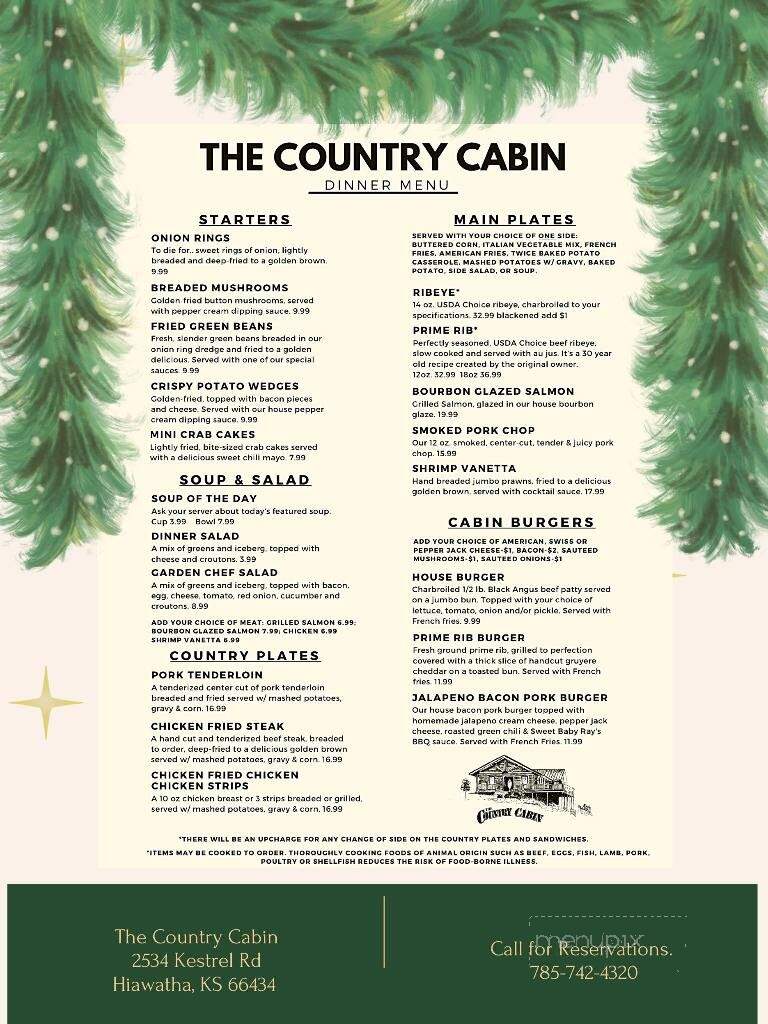 Country Cabin - Hiawatha, KS menu_pic