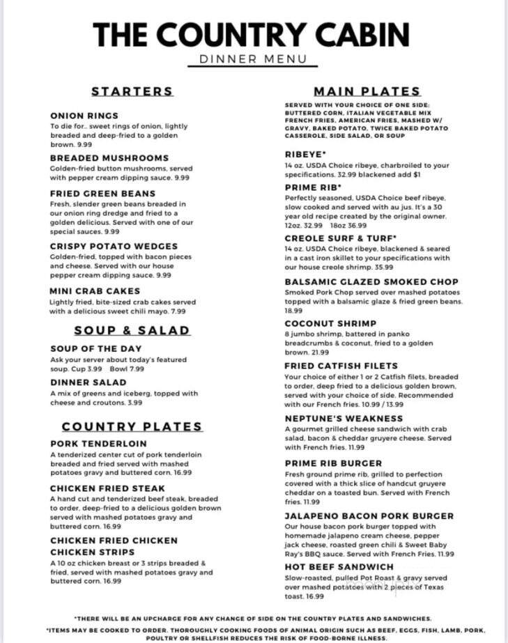 Country Cabin - Hiawatha, KS menu_pic