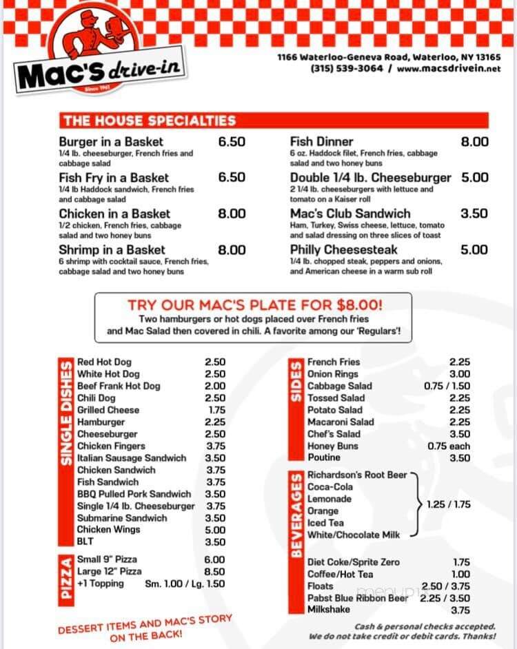 Mac's Drive-In - Waterloo, NY menu_pic