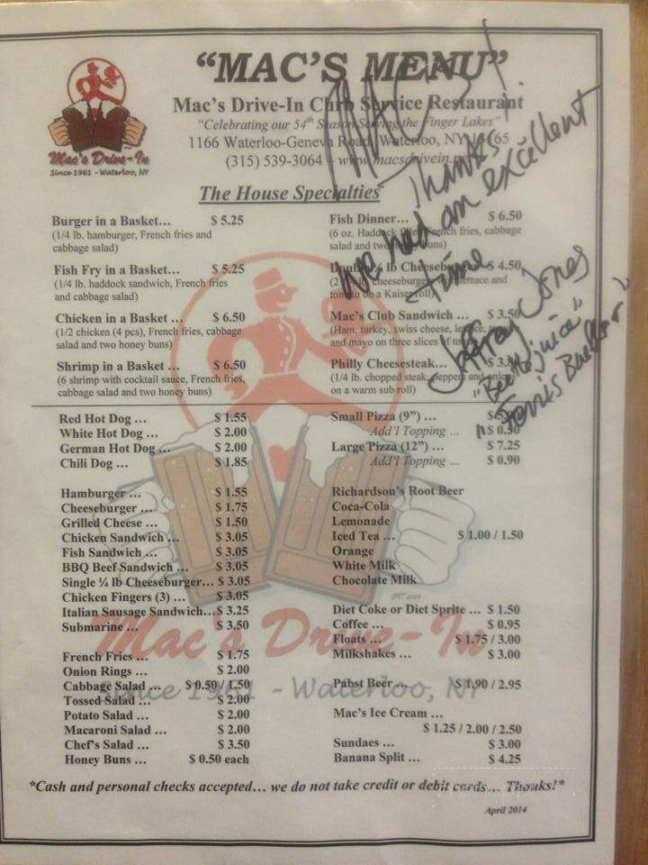 Mac's Drive-In - Waterloo, NY menu_pic
