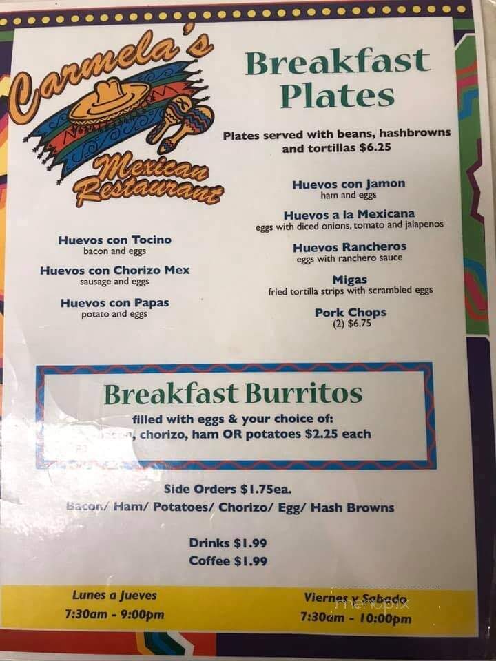 Carmella's Mexican Restaurant - Nederland, TX menu_pic