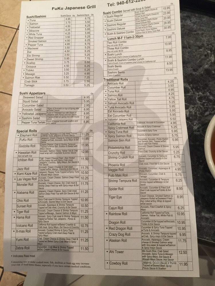 Fuku Japanese Grill - Gainesville, TX menu_pic