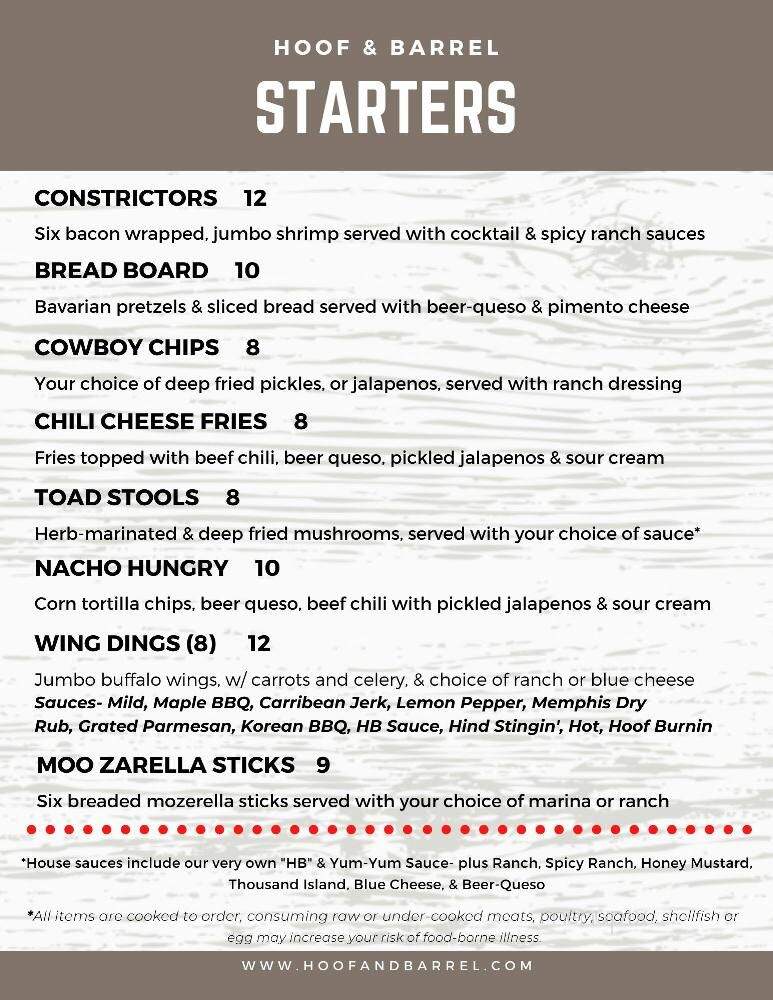 Hoof & Barrel - York, SC menu_pic