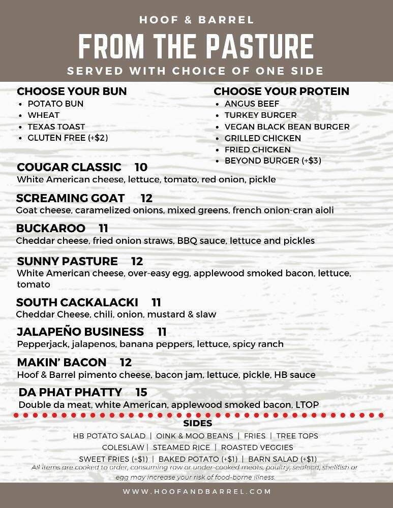Hoof & Barrel - York, SC menu_pic