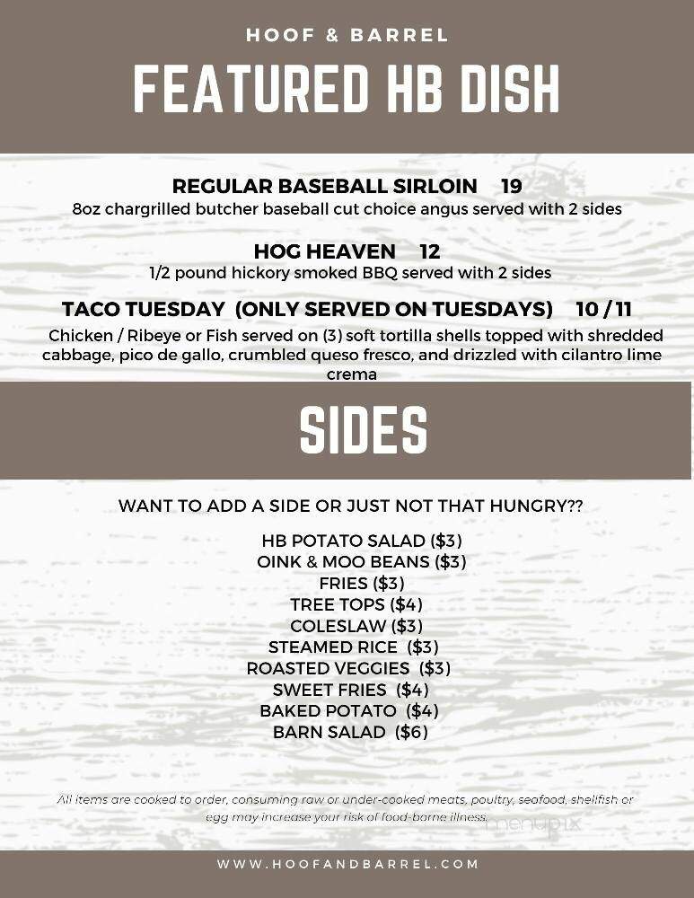 Hoof & Barrel - York, SC menu_pic