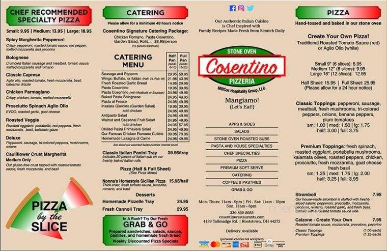 Cosentino Pizzeria - Rootstown, OH menu_pic