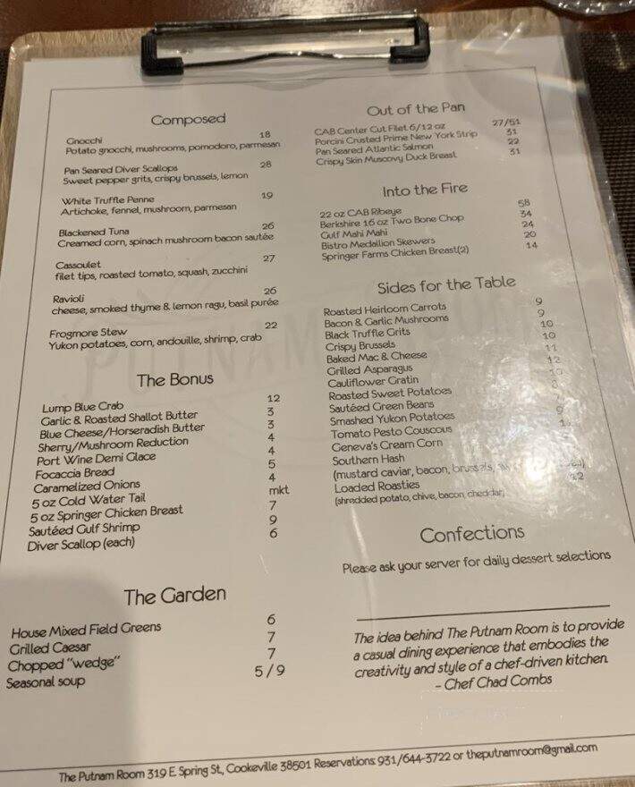 The Putnam Room - Cookeville, TN menu_pic