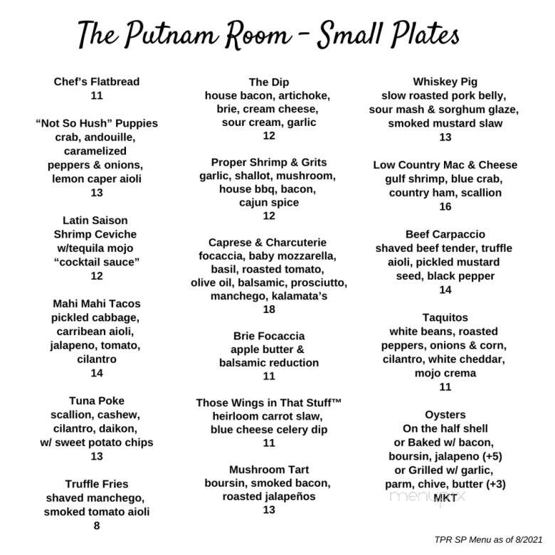 The Putnam Room - Cookeville, TN menu_pic