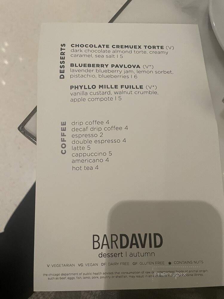 Bar David - Chicago, IL menu_pic