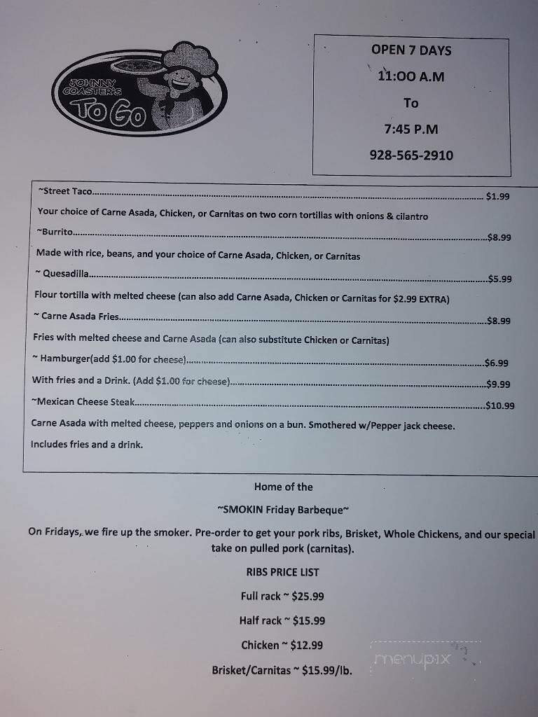 Johnny Coaster's To Go - Golden Valley, AZ menu_pic