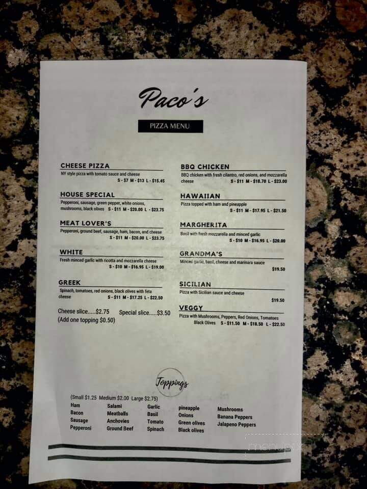 Paco's Pizza & Pasta - Manchester, TN menu_pic
